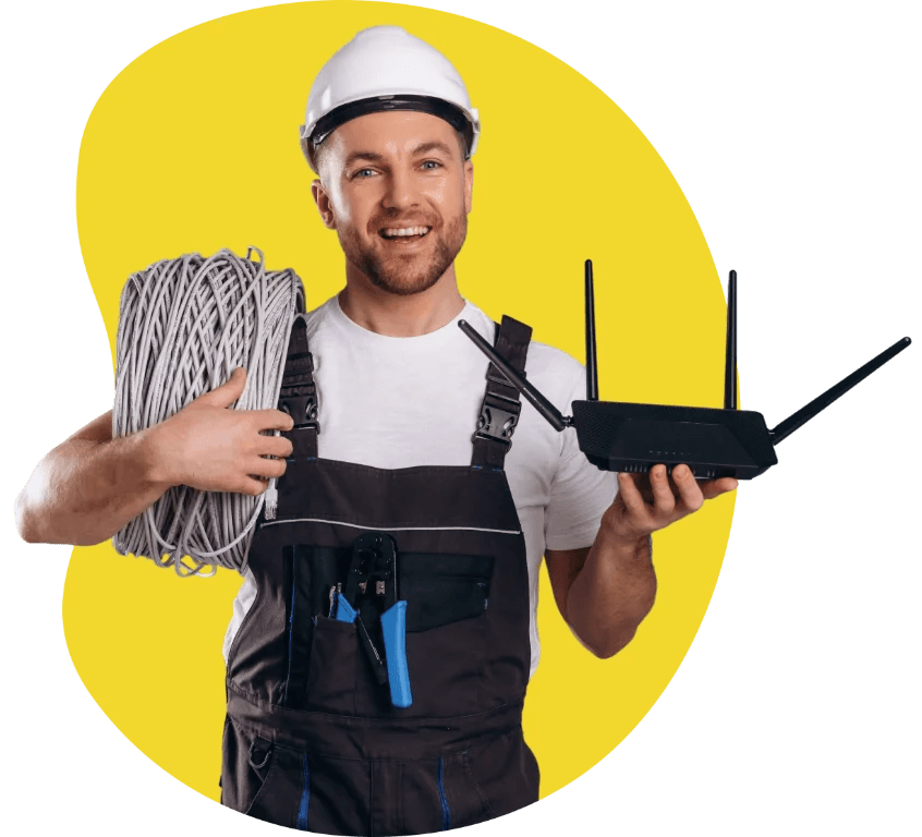 Técnico Even instalando, cabo limpo, à prova de pet, respeito pela casa, luz natural